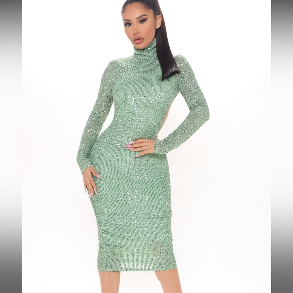 Green Sequin Midi Dress